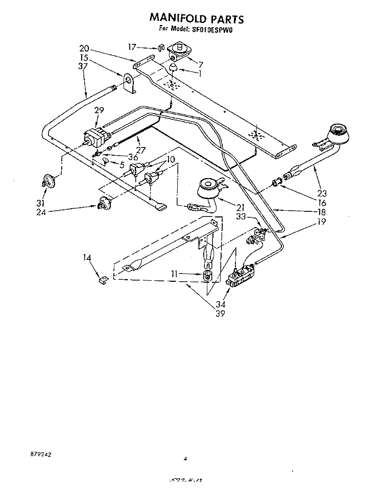 MANIFOLD Diagram and Parts List for SF010ESPW0  Whirlpool Range