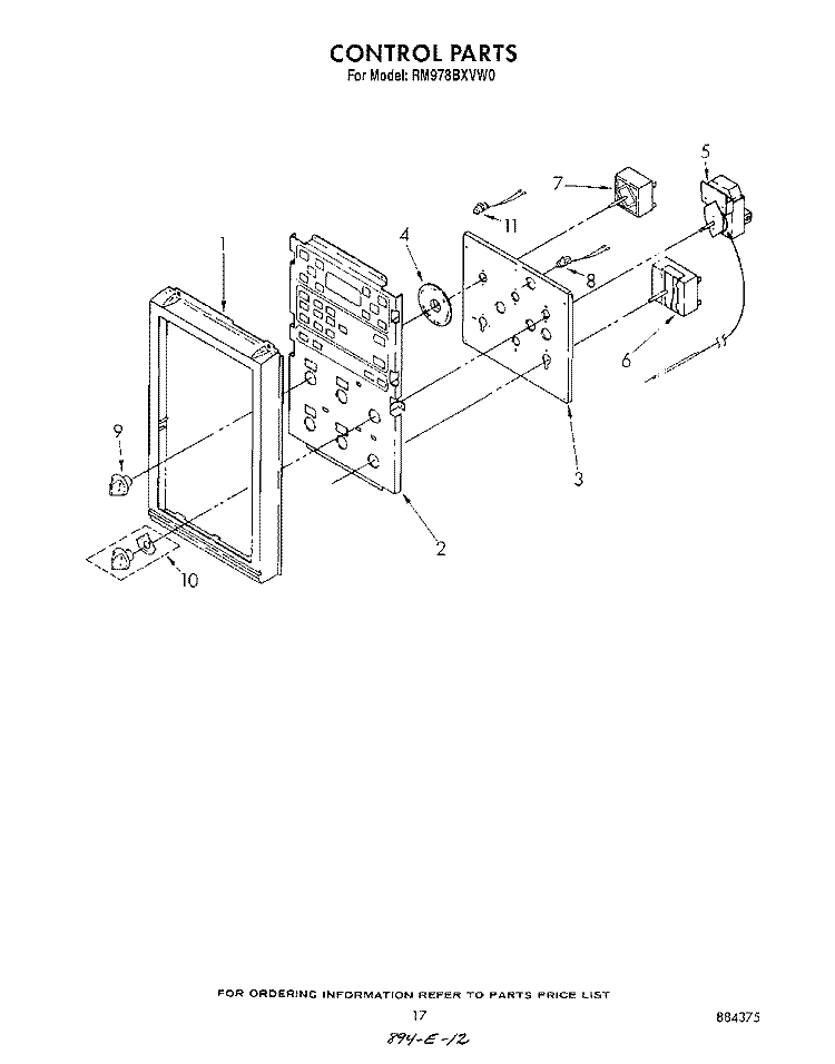 CONTROL Diagram and Parts List for RM978BXVN0  Whirlpool Microwave Oven Combo