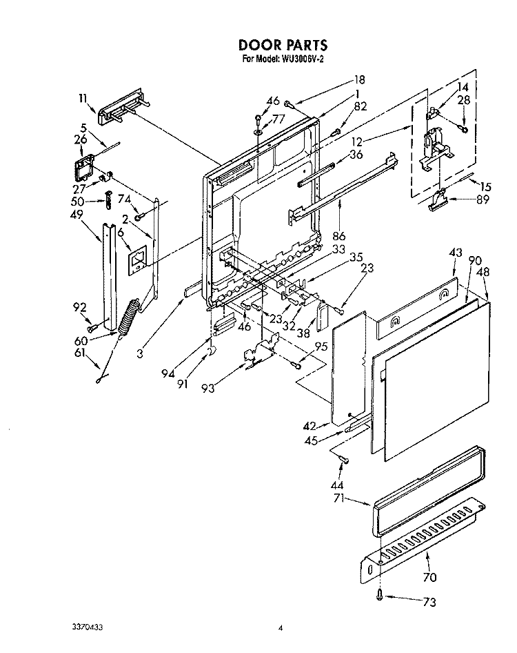 DOOR Diagram and Parts List for WU3006V2  Roper Dishwasher
