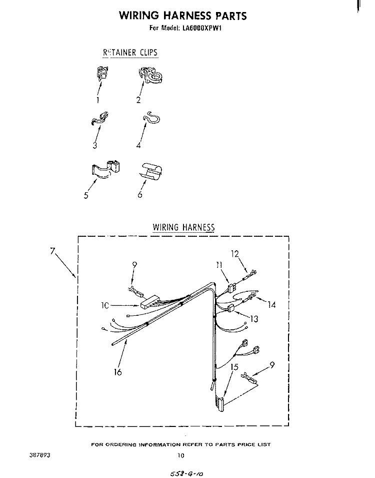 WIRING HARNESS Diagram and Parts List for LA6000XPW1  Whirlpool Washer