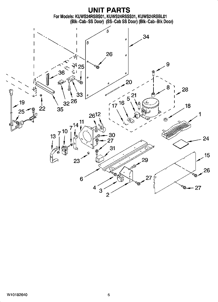 UNIT PARTS Diagram and Parts List for KUWS24RSSS01  KitchenAid Wine and Beverage Cooler