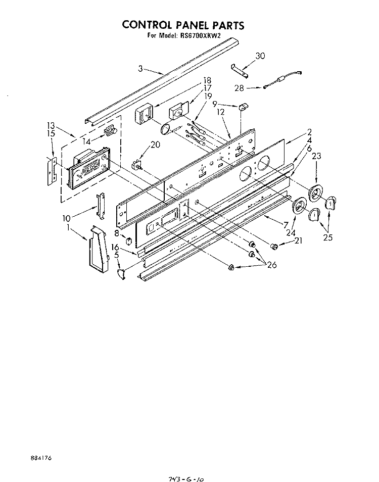 CONTROL PANEL Diagram and Parts List for RS6700XKW2  Whirlpool Range
