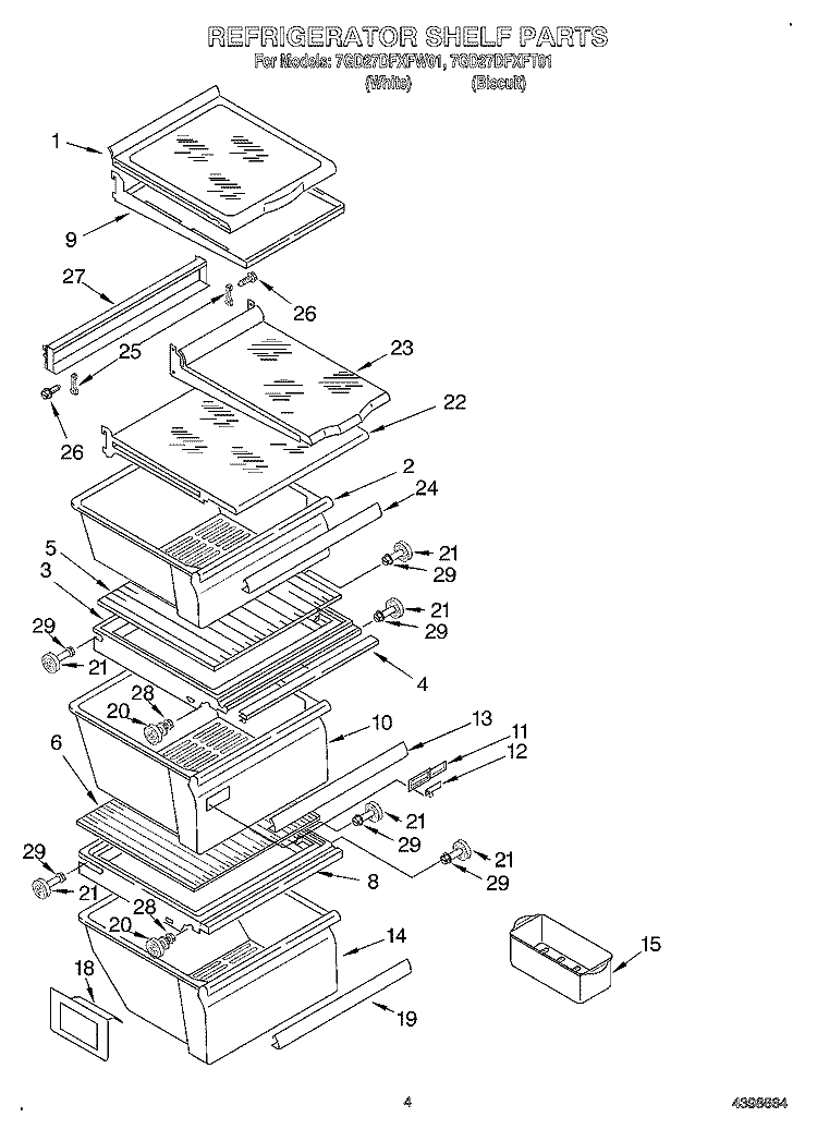 REFRIGERATOR SHELF Diagram and Parts List for 7GD27DFXFT01  Whirlpool Refrigerator