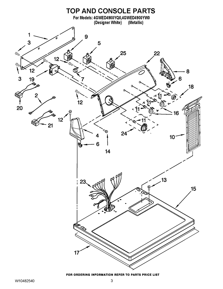 TOP AND CONSOLE PARTS Diagram and Parts List for 4GWED4900YW0  Whirlpool Dryer