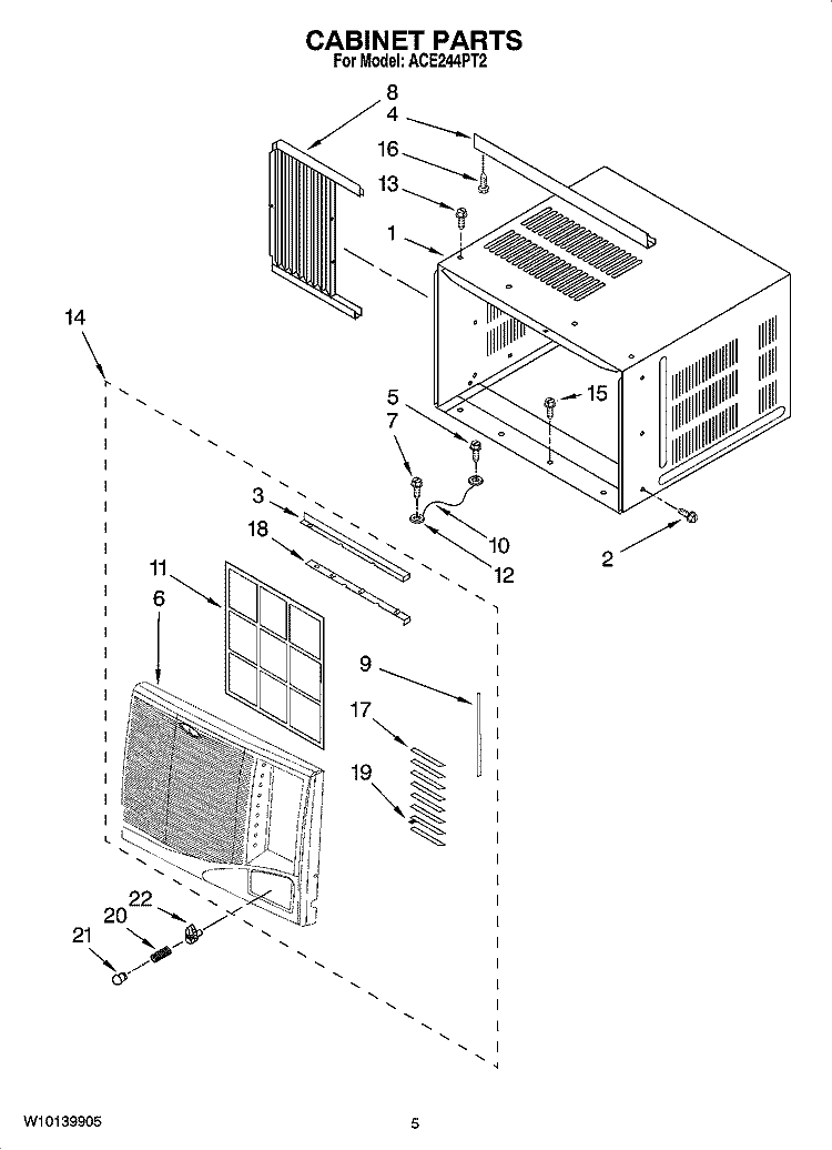 CABINET PARTS Diagram and Parts List for ACE244PT2  Whirlpool Air Conditioner