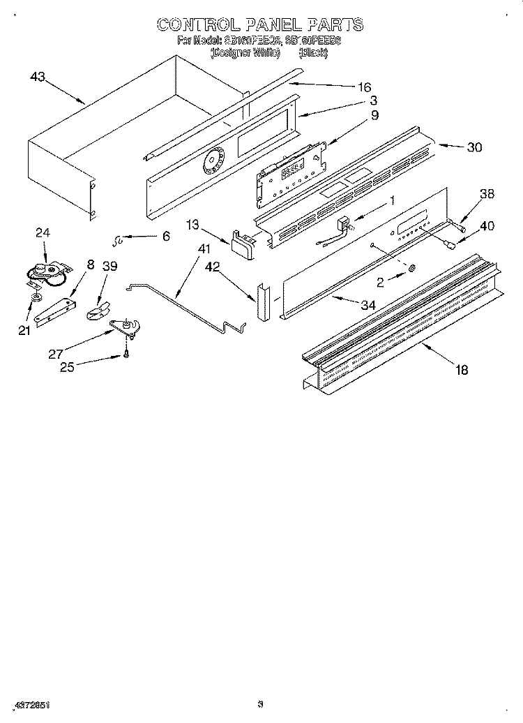 CONTROL PANEL Diagram and Parts List for SB160PEEB8  Whirlpool Wall Oven