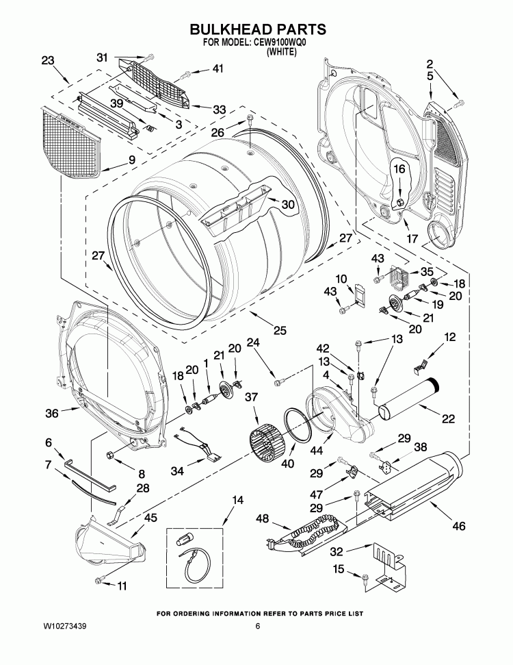 BULKHEAD PARTS Diagram and Parts List for CED8990XW0  Whirlpool Dryer