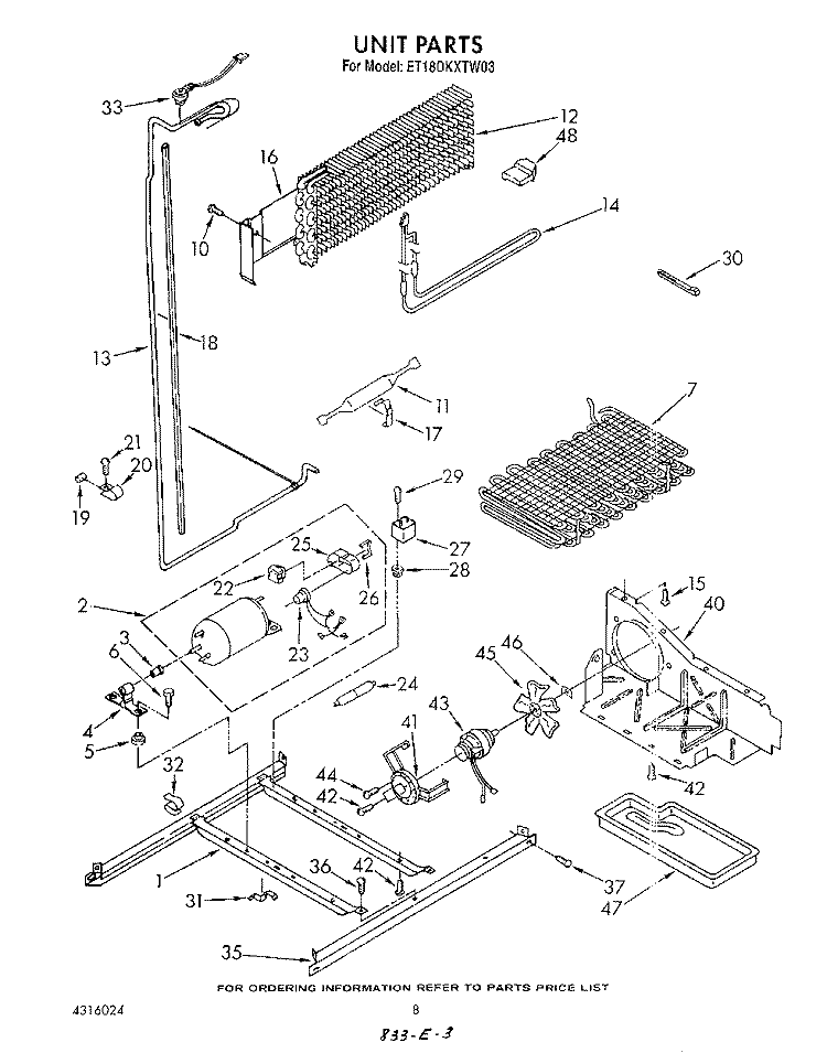 UNIT Diagram and Parts List for ET18DKXTF03  Whirlpool Refrigerator