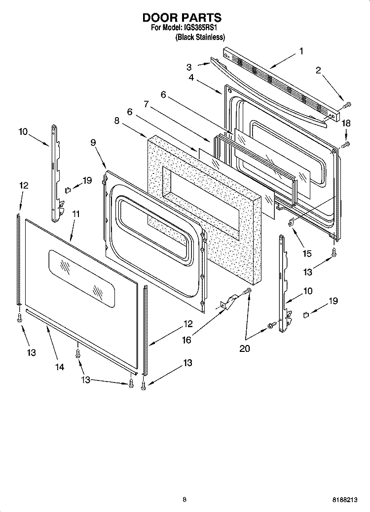 DOOR PARTS Diagram and Parts List for IGS365RS1  Whirlpool Range