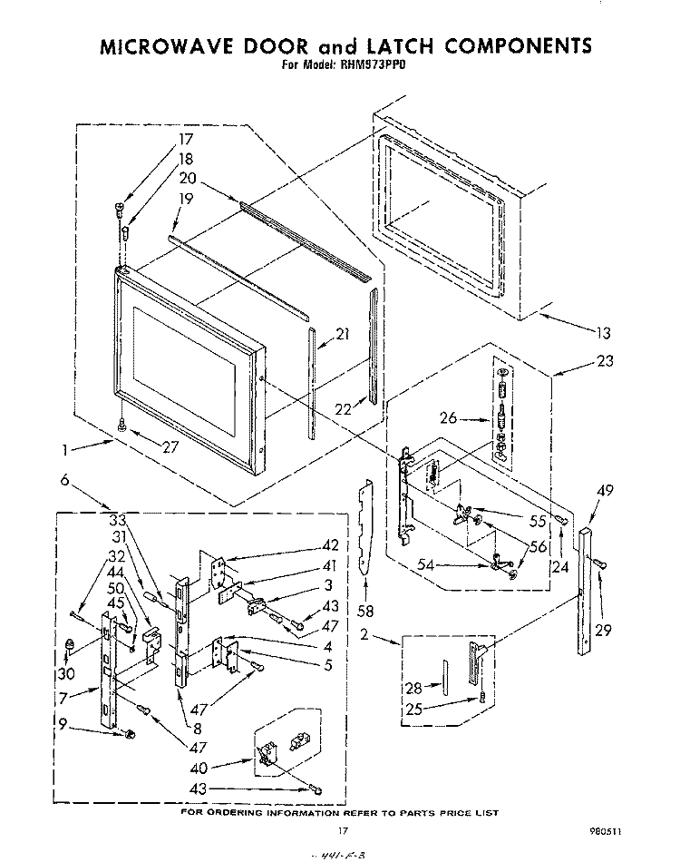 MICROWAVE DOOR AND LATCH Diagram and Parts List for RHM973PP0  Whirlpool Range