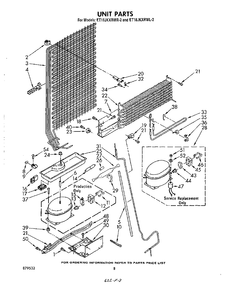 UNIT Diagram and Parts List for ET18JKXRWR2  Whirlpool Refrigerator