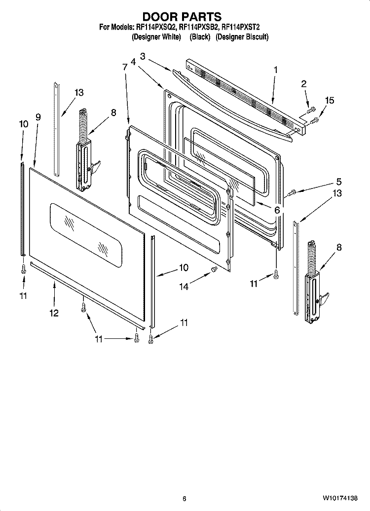 DOOR PARTS, OPTIONAL PARTS (NOT INCLUDED) Diagram and Parts List for RF114PXSB2  Whirlpool Range