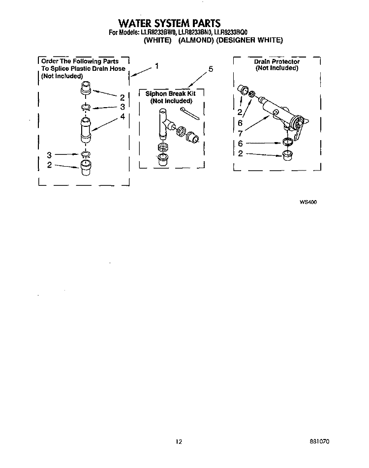 WATER SYSTEM Diagram and Parts List for LLR8233BN0  Whirlpool Washer