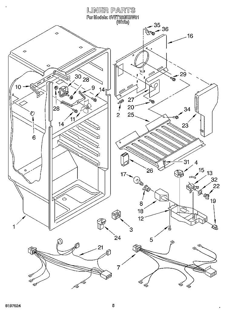 LINER, OPTIONAL Diagram and Parts List for 8VET18GKGW01  Whirlpool Refrigerator