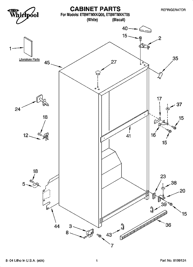 CABINET PARTS Diagram and Parts List for ET8WTMXKT05  Whirlpool Refrigerator