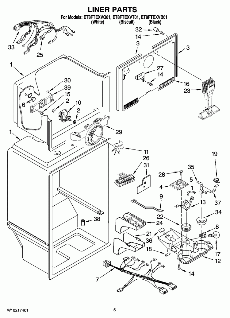 LINER PARTS Diagram and Parts List for ET8FTEXVQ01  Whirlpool Refrigerator