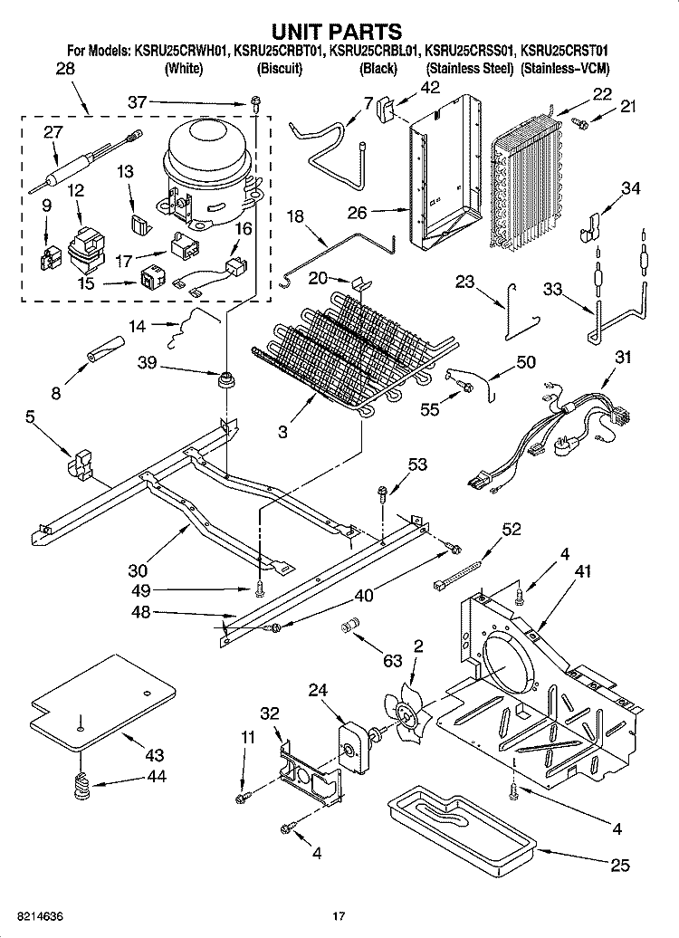 UNIT PARTS Diagram and Parts List for KSRU25CRWH01  KitchenAid Refrigerator