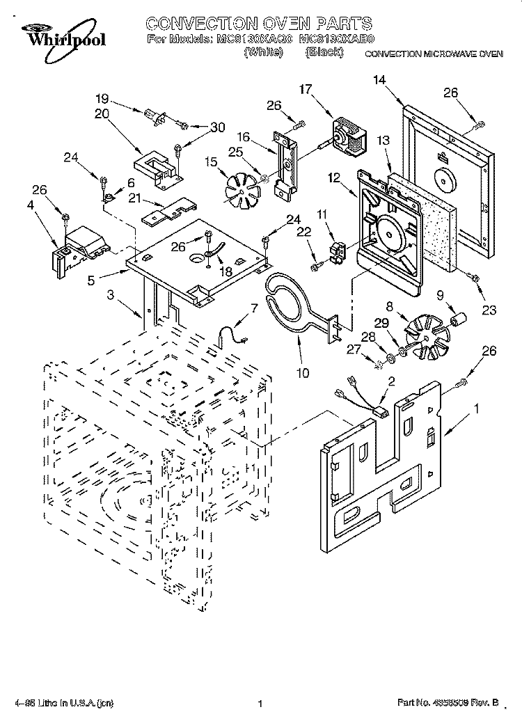 CONVECTION OVEN Diagram and Parts List for MC8130XAB0  Whirlpool Wall Oven