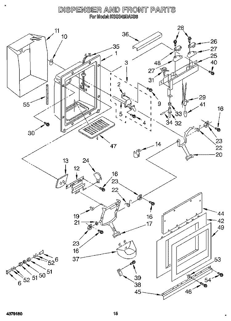 DISPENSER AND FRONT Diagram and Parts List for KSSS48DAX03  KitchenAid Refrigerator