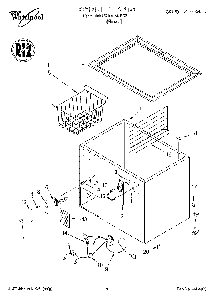 SECTION Diagram and Parts List for EH100FXEN06  Whirlpool Freezer