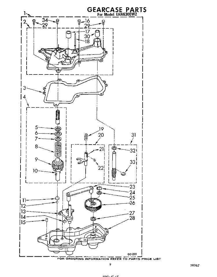 GEARCASE Diagram and Parts List for LHA6300W2  Whirlpool Washer