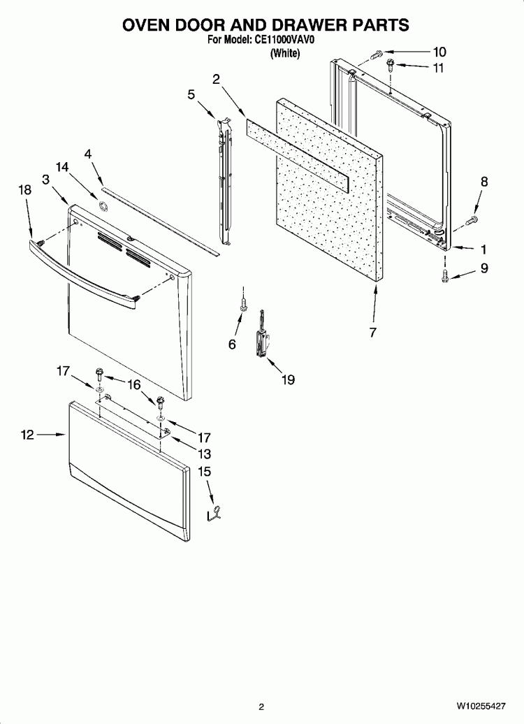 OVEN DOOR AND DRAWER PARTS Diagram and Parts List for CE11000VAV0  Crosley Range