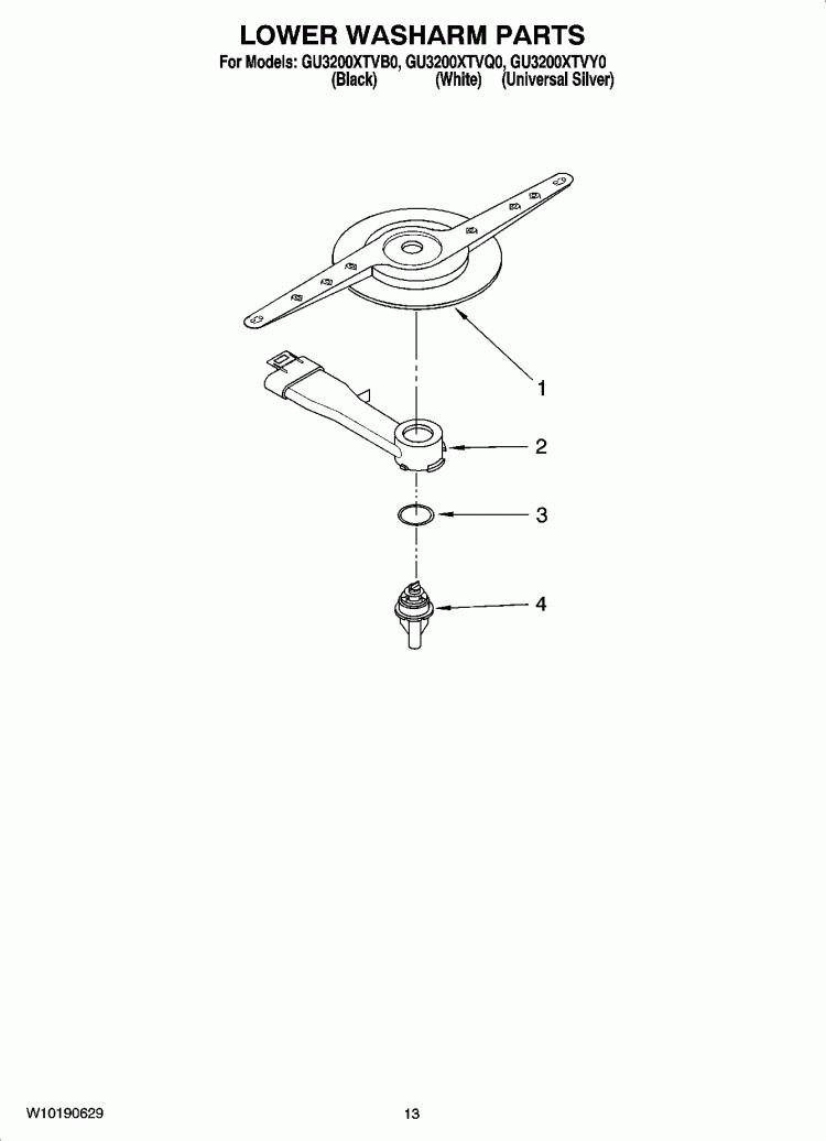 LOWER WASHARM PARTS, OPTIONAL PARTS (NOT INCLUDED) Diagram and Parts List for GU3200XTVB0  Whirlpool Dishwasher