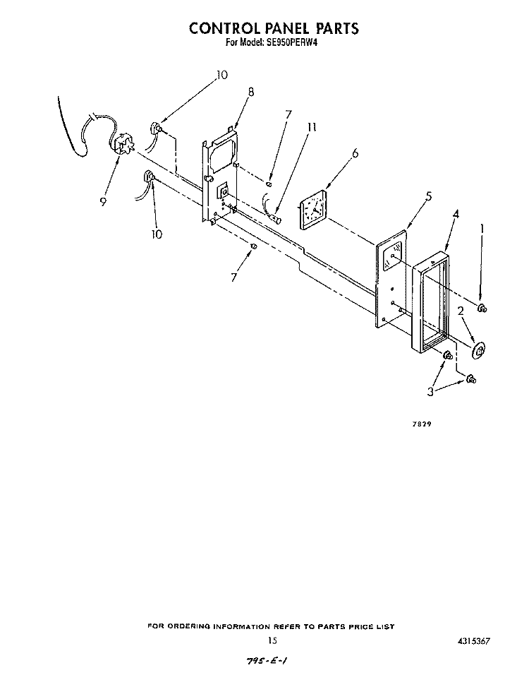 CONTROL PANEL Diagram and Parts List for SE950PERW4  Whirlpool Range