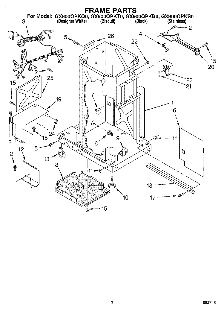FRAME Diagram and Parts List for GX900QPKS0  Whirlpool Trash Compactor