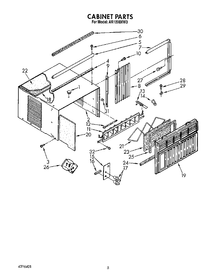 CABINET Diagram and Parts List for AR1200XW3  Whirlpool Air Conditioner