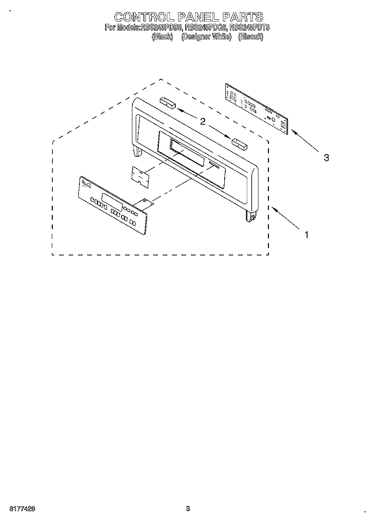 CONTROL PANEL Diagram and Parts List for RBS245PDB8  Whirlpool Wall Oven
