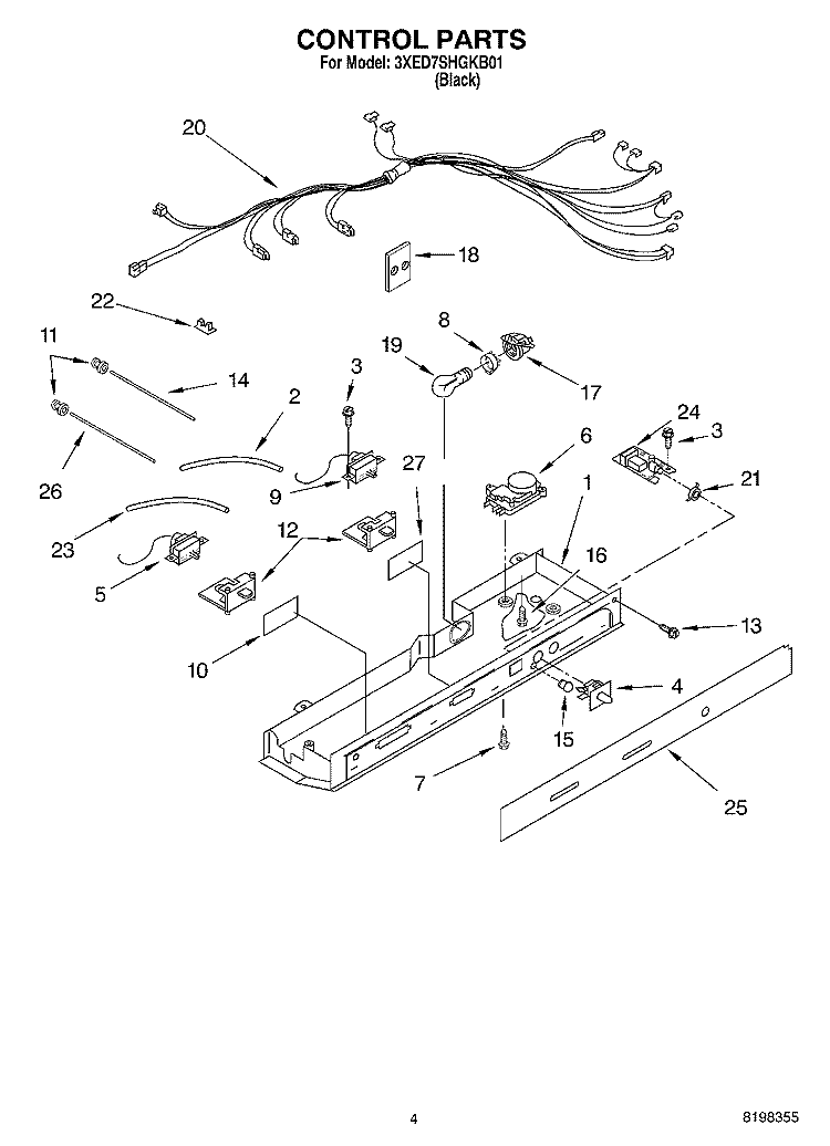 CONTROL Diagram and Parts List for 3XED7SHGKB01  Whirlpool Refrigerator