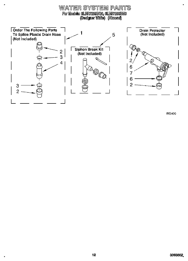 WATER SYSTEM Diagram and Parts List for 6LBR7255BQ0  Whirlpool Washer