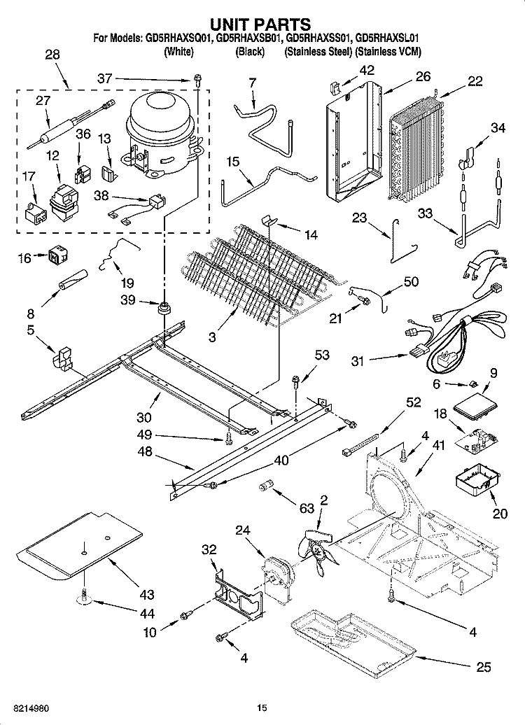 UNIT PARTS Diagram and Parts List for GD5RHAXSS01  Whirlpool Refrigerator