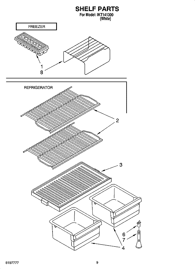 SHELF PARTS, OPTIONAL PARTS Diagram and Parts List for IKT141300  Inglis Refrigerator