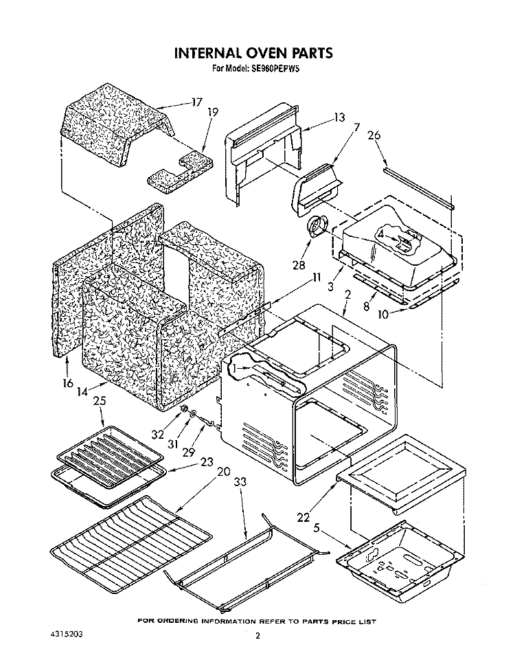 INTERNAL OVEN Diagram and Parts List for SE960PEPW5  Whirlpool Range