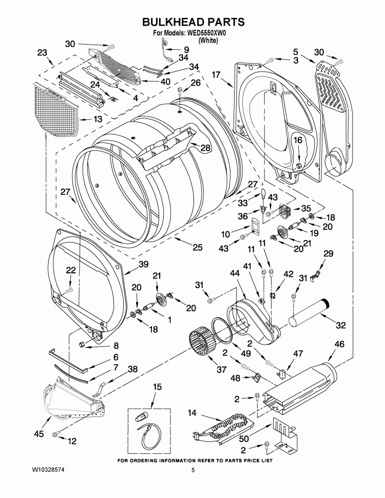 BULKHEAD PARTS Diagram and Parts List for WED5550XW0  Whirlpool Dryer