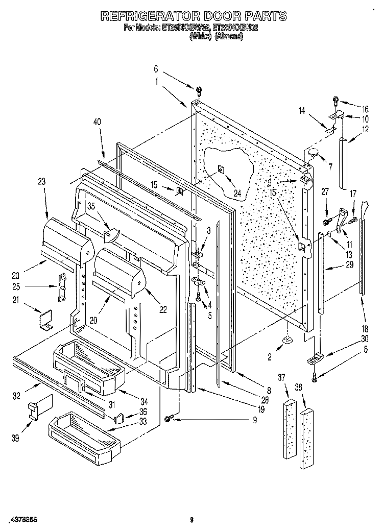 REFRIGERATOR DOOR Diagram and Parts List for ET25DKXBW02  Whirlpool Refrigerator