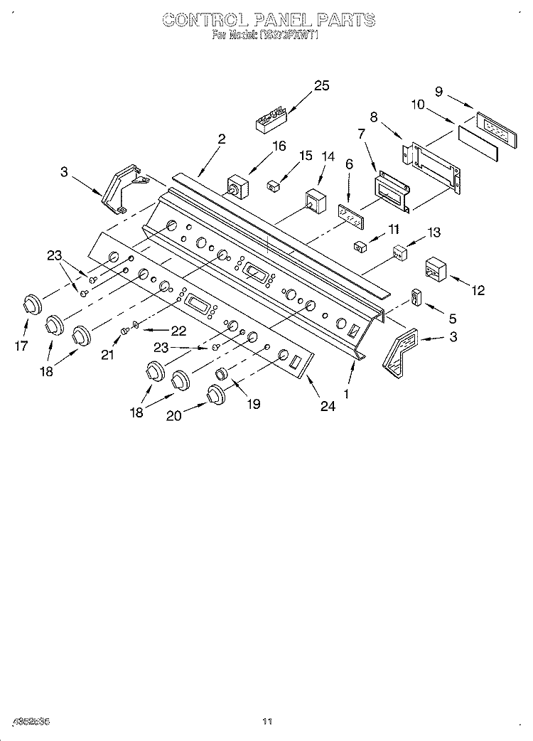 CONTROL PANEL Diagram and Parts List for RS373PXWT1  Whirlpool Range
