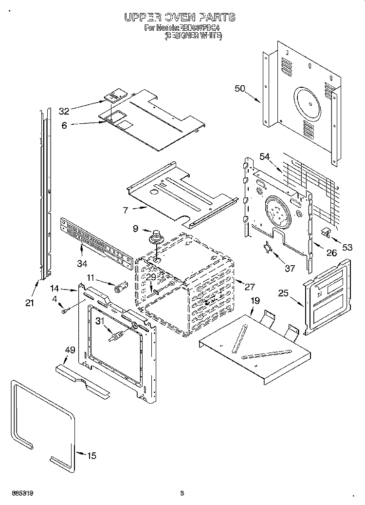 UPPER OVEN Diagram and Parts List for RBD307PDQ4  Whirlpool Wall Oven