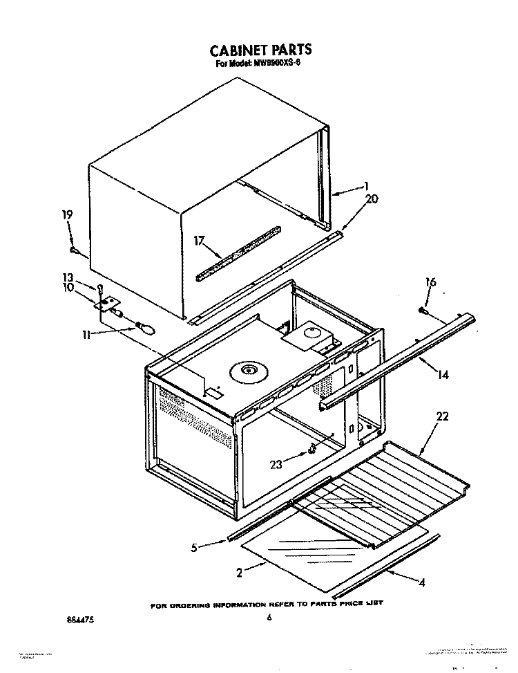CABINET Diagram and Parts List for MW8900XS6  Whirlpool Microwave