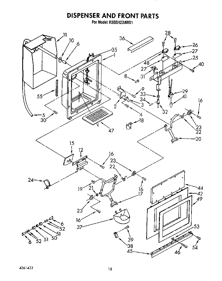 DISPENSER AND FRONT Diagram and Parts List for KSSS42DAW01  KitchenAid Refrigerator