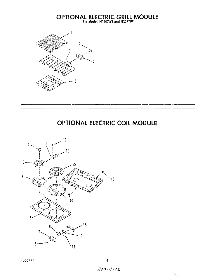 ELECTRIC GRILL , ELECTRIC COIL Diagram and Parts List for N3157^1  Whirlpool Cooktop