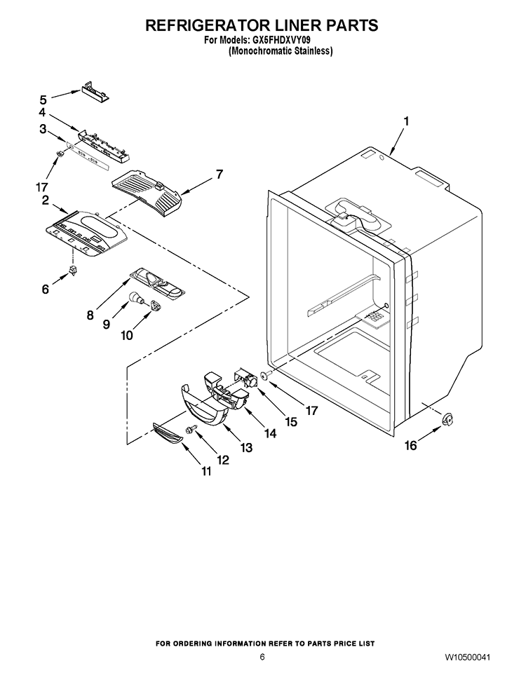 REFRIGERATOR LINER PARTS Diagram and Parts List for GX5FHDXVY09  Whirlpool Refrigerator