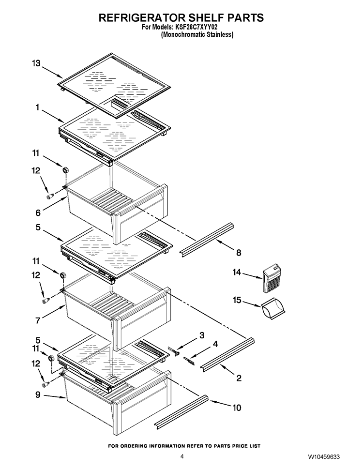 REFRIGERATOR SHELF PARTS Diagram and Parts List for KSF26C7XYY02  KitchenAid Refrigerator