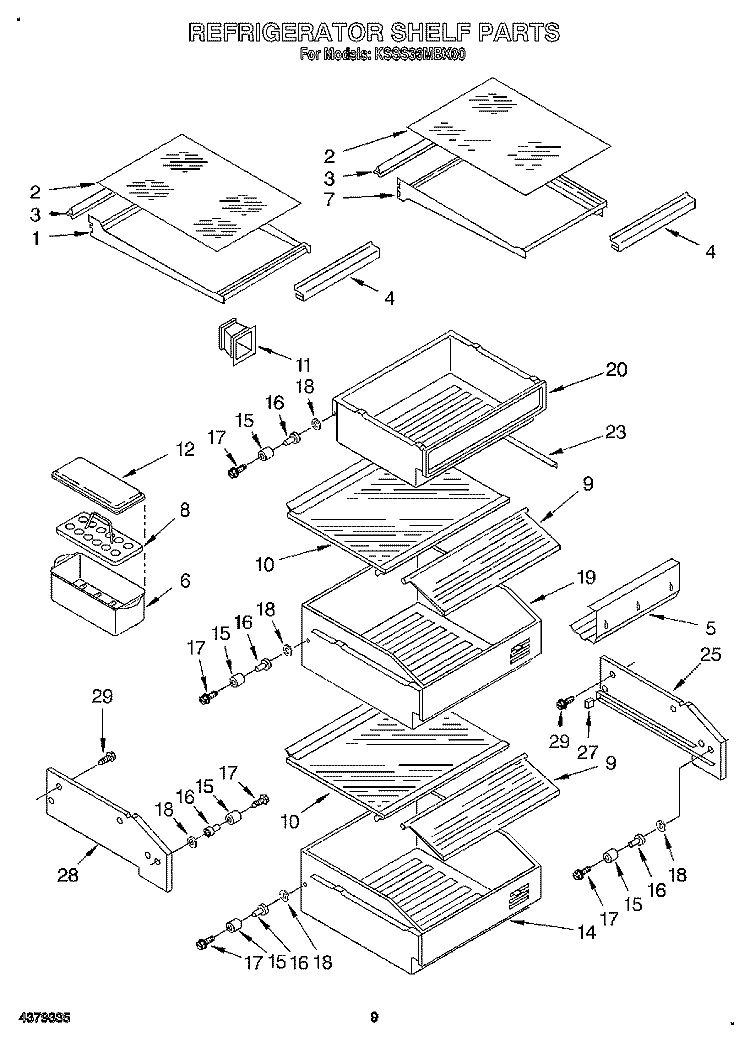 REFRIGERATOR SHELF Diagram and Parts List for KSSS36MBX00  KitchenAid Refrigerator