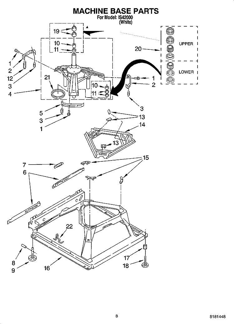 MACHINE BASE PARTS Diagram and Parts List for IS42000  Inglis Washer
