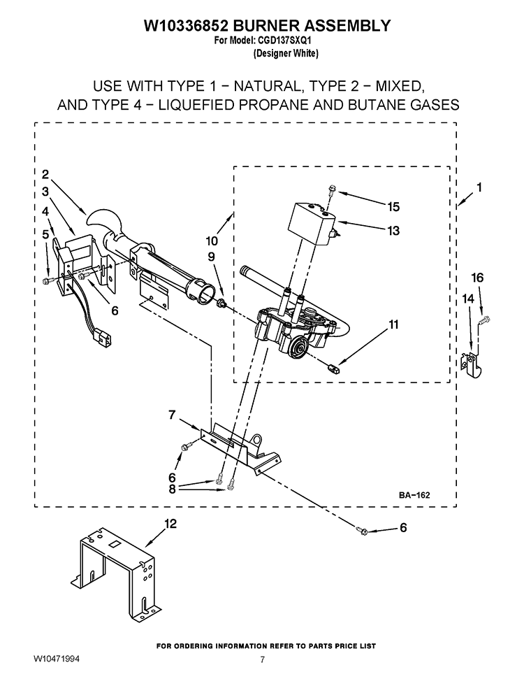 W10336852 BURNER ASSEMBLY Diagram and Parts List for CGD137SXQ1  Whirlpool Dryer