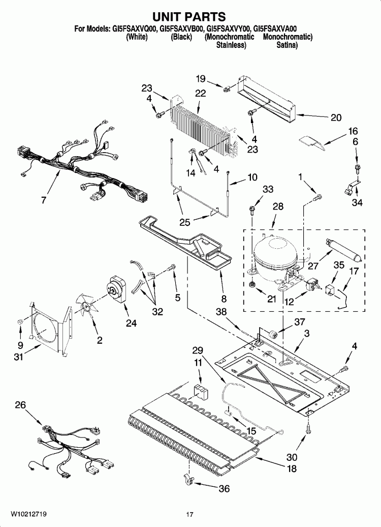 UNIT PARTS, OPTIONAL PARTS (NOT INCLUDED) Diagram and Parts List for GI5FSAXVA00  Whirlpool Refrigerator