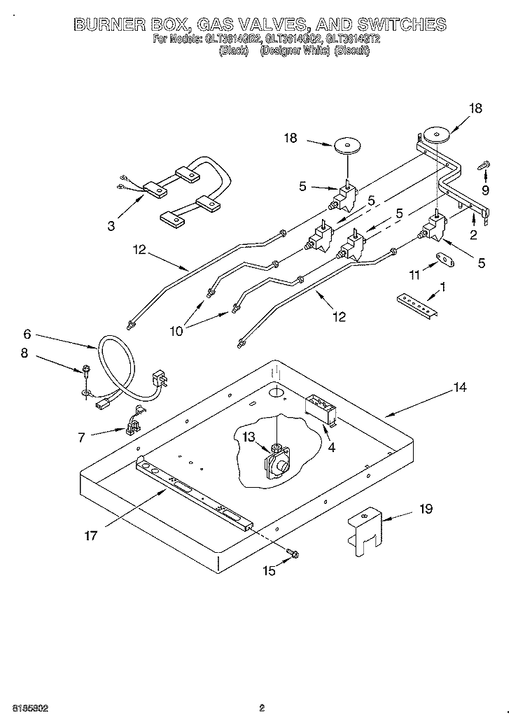 SECTION Diagram and Parts List for GLT3614GQ2  Whirlpool Cooktop